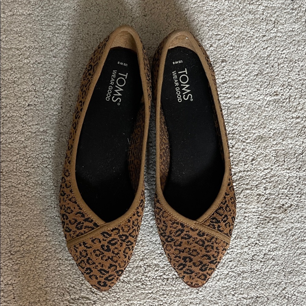 TOMS Leopard-Print Pointed Ballet Flats - Brown/Tan